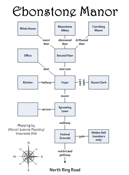 Map of ebonstone manor-1485361515 showing room [Ebonstone Manor, Sprawling Lawn]. Click on rooms to navigate or use the nearby rooms list below for accessible navigation.