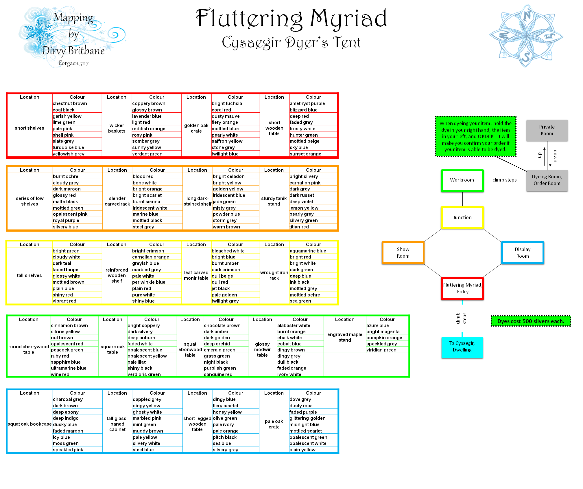 Map of en-cysaegir-dyers tent-1512163456 showing room [Fluttering Myriad, Entry]. Click on rooms to navigate or use the nearby rooms list below for accessible navigation.