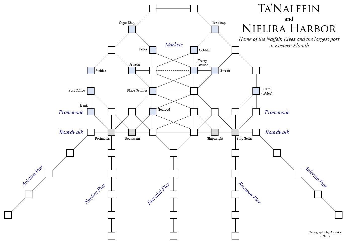 Map of en-nalfein-1695787165 showing room [Nielira Harbor, Promenade]. Click on rooms to navigate or use the nearby rooms list below for accessible navigation.