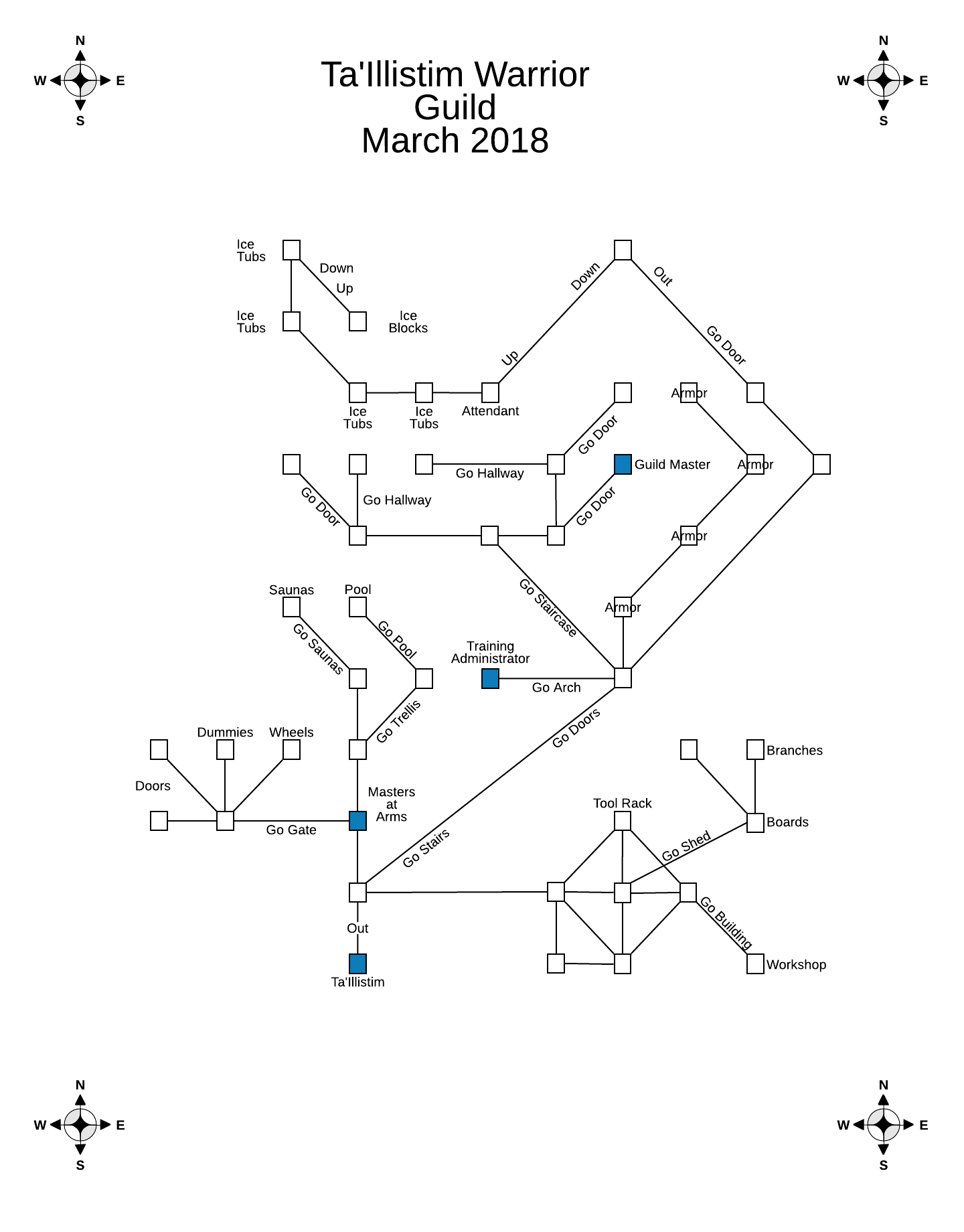 Map of en-ta illistim-warrior guild-v2 showing room [Warrior Guild, Entry Courtyard]. Click on rooms to navigate or use the nearby rooms list below for accessible navigation.