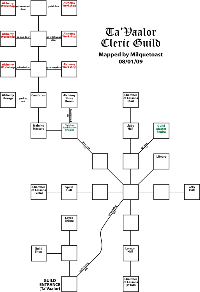 Map of en-ta vaalor cleric guild showing room [Cleric Guild, Courtyard]. Click on rooms to navigate or use the nearby rooms list below for accessible navigation.