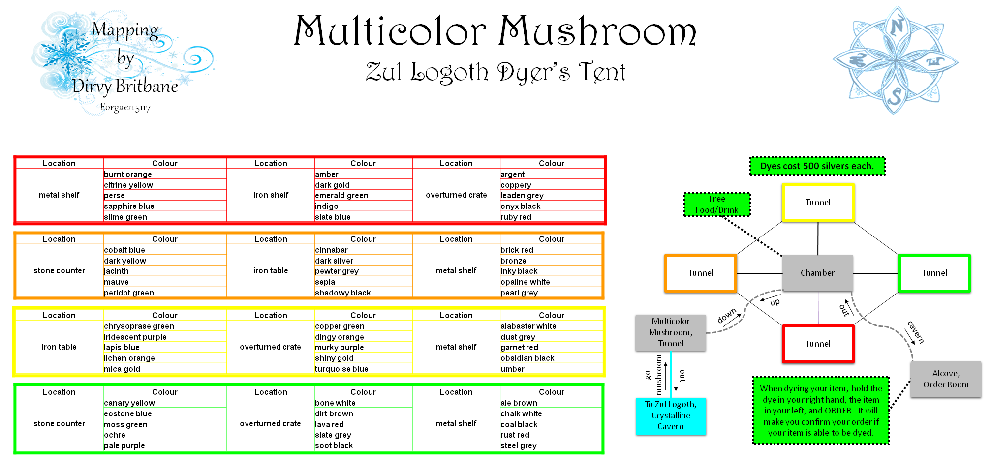 Map of en-zul dyers tent-1512187947 showing room [Multicolor Mushroom, Tunnel]. Click on rooms to navigate or use the nearby rooms list below for accessible navigation.