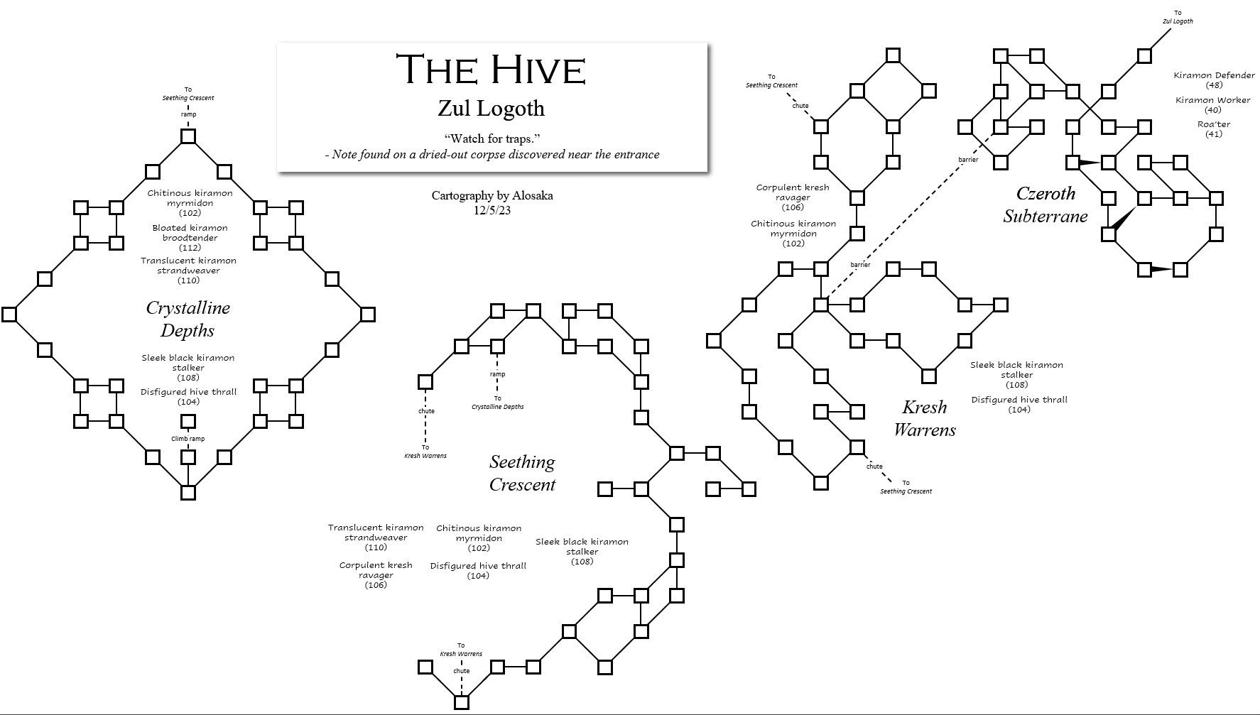 Map of en-zul logoth the hive-1702229165 showing room [Czeroth Subterrane, Cavern]. Click on rooms to navigate or use the nearby rooms list below for accessible navigation.