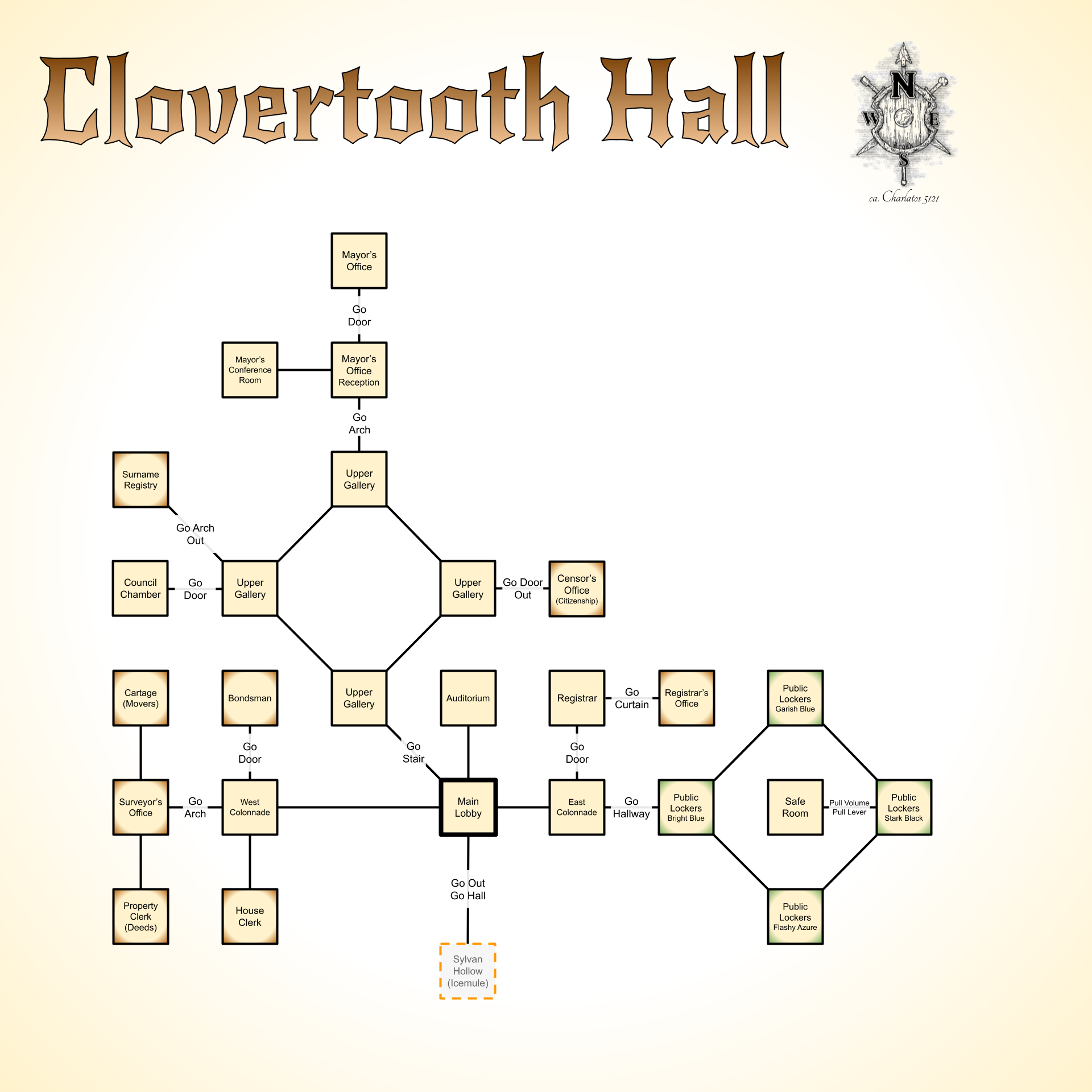Map of imt-Clovertooth Hall-1615305972 showing room [Clovertooth Hall, Main Lobby]. Click on rooms to navigate or use the nearby rooms list below for accessible navigation.