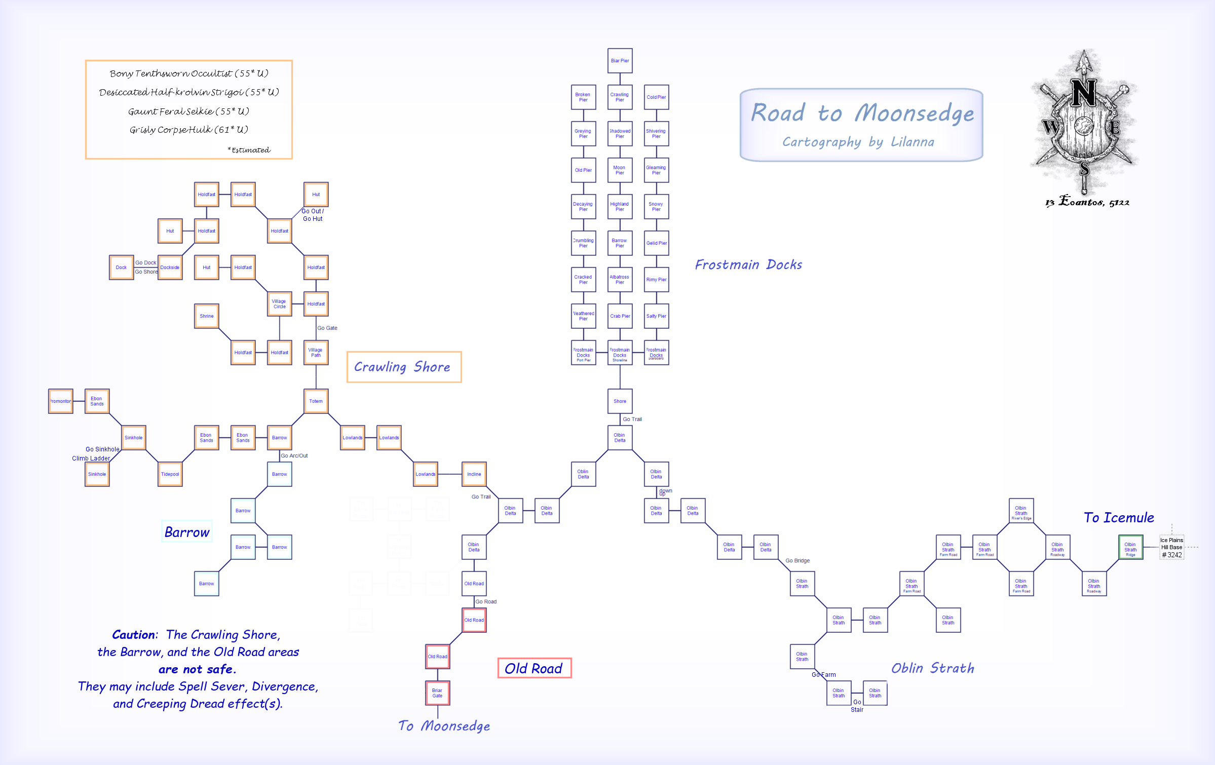 Map of imt-Road to Moonsedge-1668377644 showing room [Frostmain Docks, Cold Pier]. Click on rooms to navigate or use the nearby rooms list below for accessible navigation.