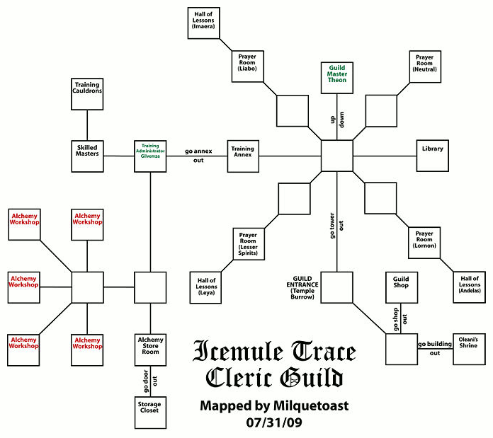 Map of imt-cleric guild-1275420218 showing room [Cleric Guild, Courtyard]. Click on rooms to navigate or use the nearby rooms list below for accessible navigation.