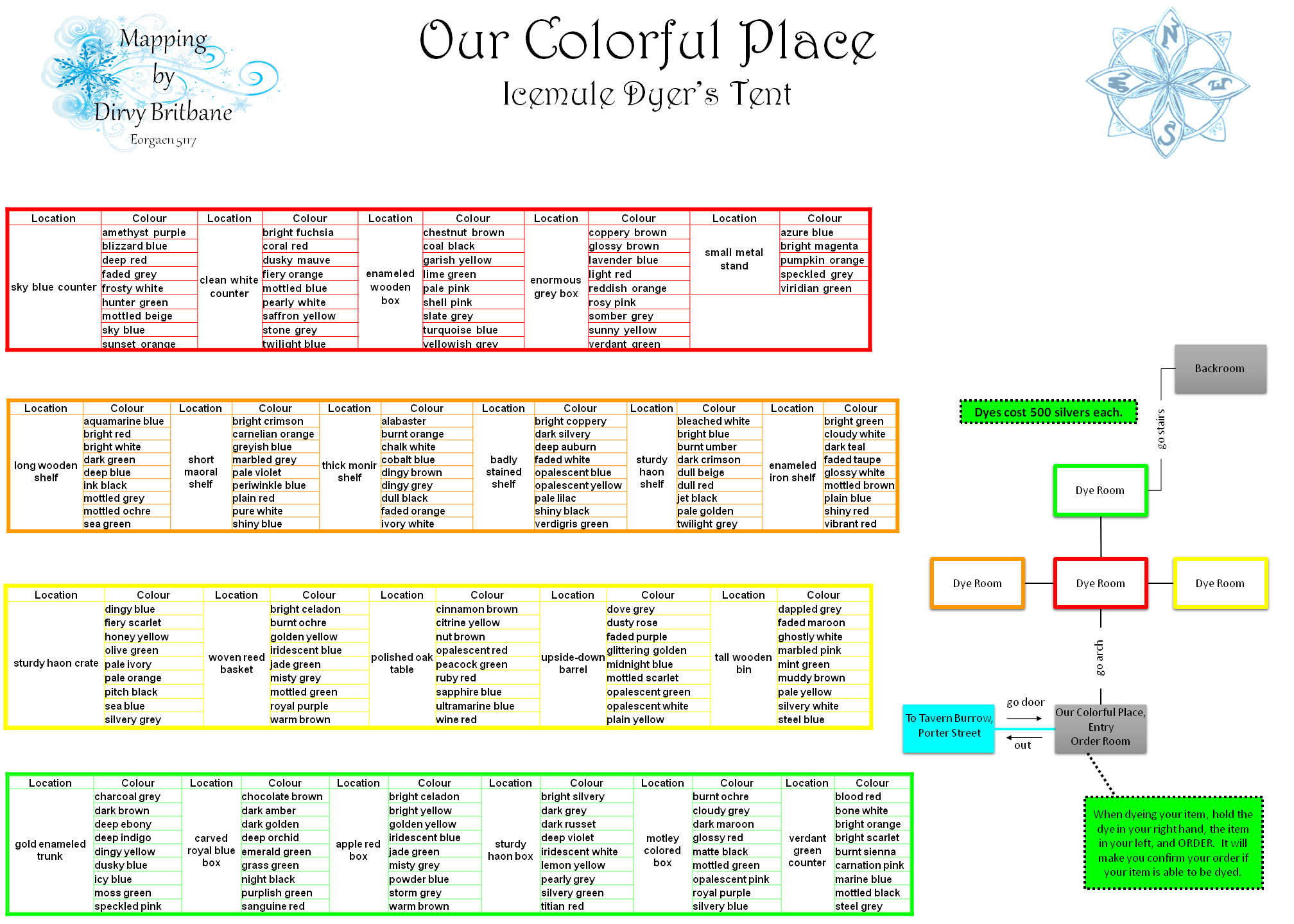 Map of imt-dyers tent-1512160291 showing room [Our Colorful Place, Entry]. Click on rooms to navigate or use the nearby rooms list below for accessible navigation.
