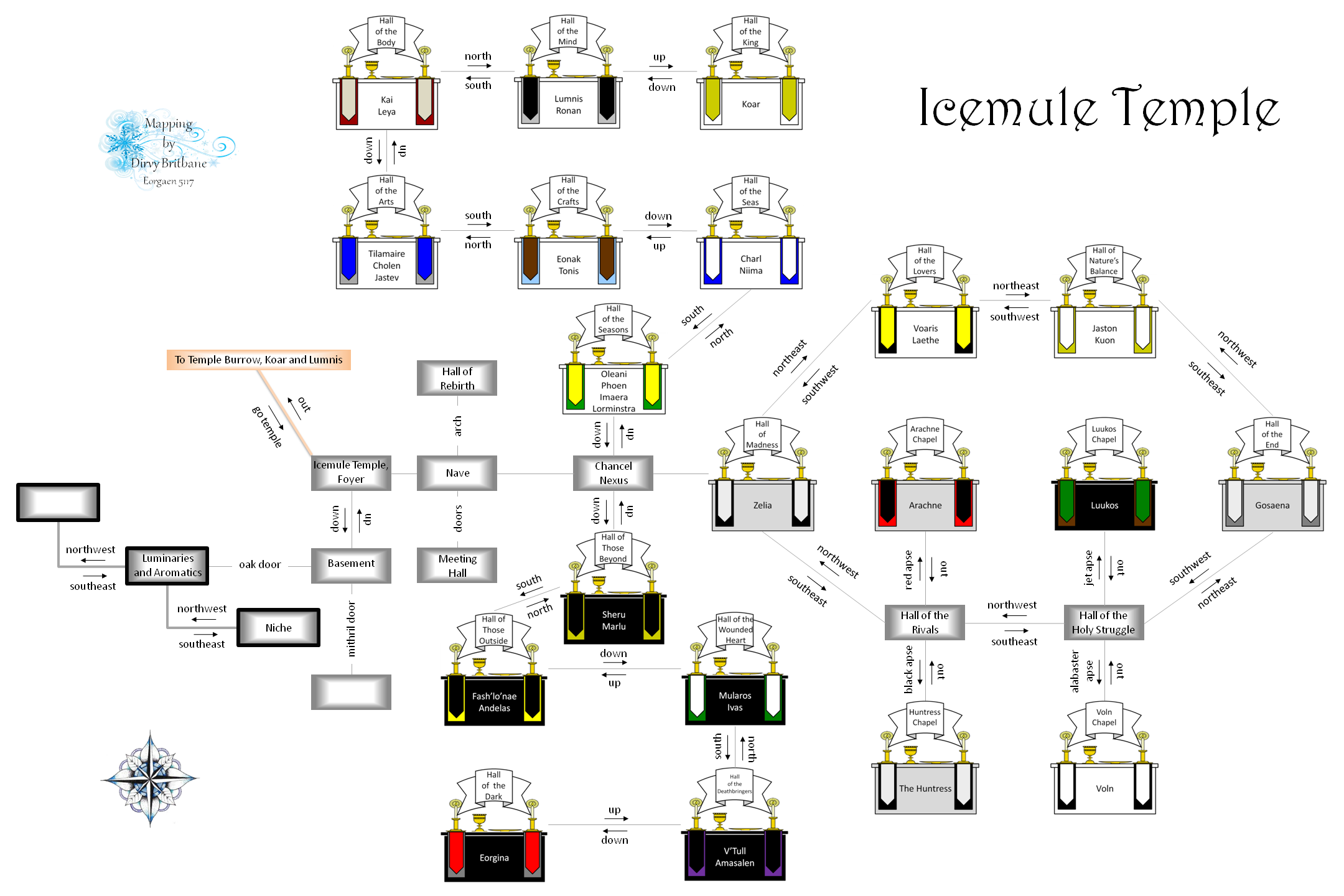 Map of imt-temple-1512640476 showing room [Hall of the Deathbringers]. Click on rooms to navigate or use the nearby rooms list below for accessible navigation.