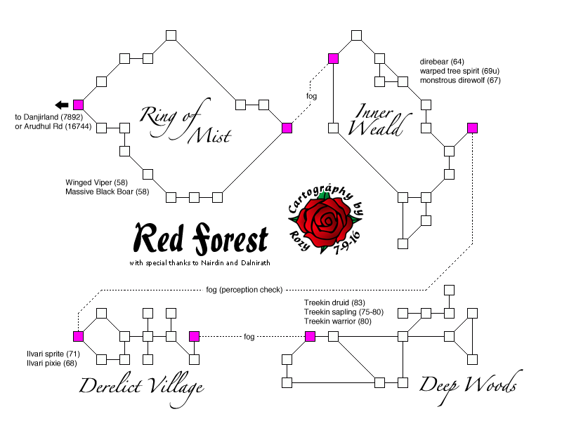 Map of red forest-1260914757 showing room [Red Forest, Ring of Mist]. Click on rooms to navigate or use the nearby rooms list below for accessible navigation.