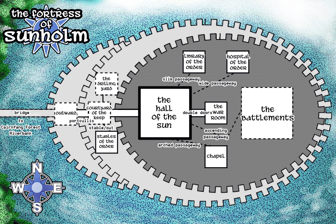 Map of sunholm showing room [Sunholm, Outward]. Click on rooms to navigate or use the nearby rooms list below for accessible navigation.