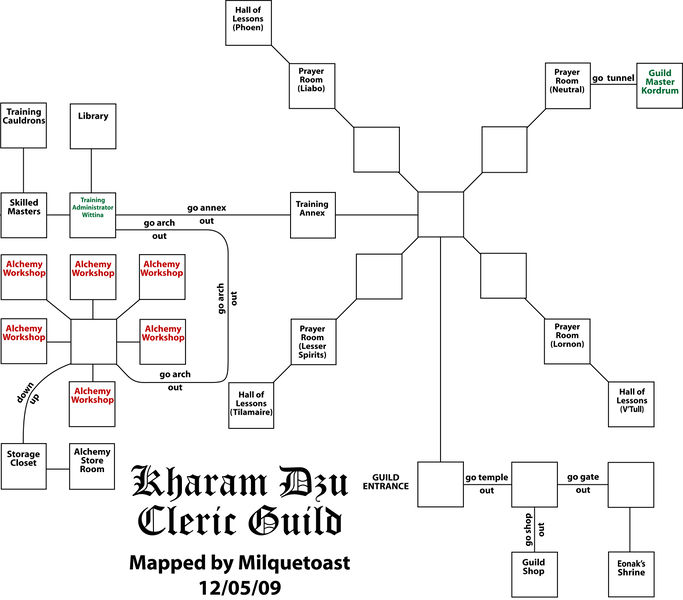 Map of ti-Cleric Guild-1267238976 showing room [Cleric Guild, Courtyard]. Click on rooms to navigate or use the nearby rooms list below for accessible navigation.