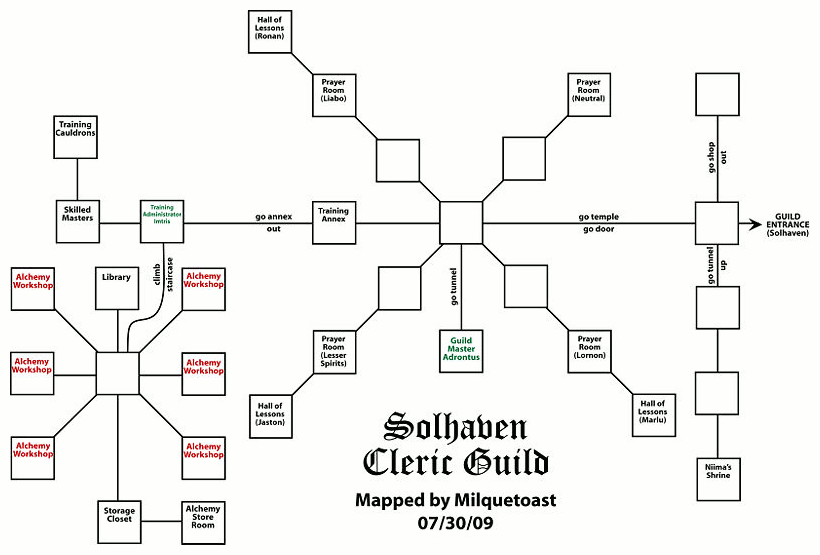 Map of vo-cleric guild-1275418702 showing room [Cleric Guild, Courtyard]. Click on rooms to navigate or use the nearby rooms list below for accessible navigation.