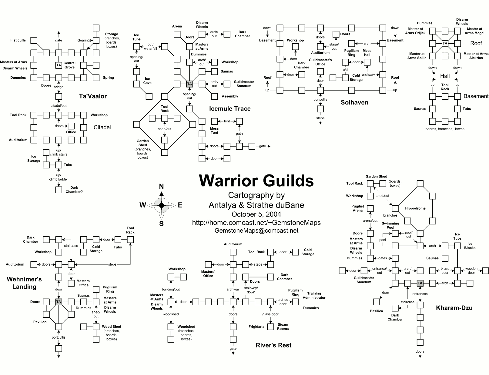 Map of warrior guilds-1268684755 showing room [Warrior Guild, Courtyard S]. Click on rooms to navigate or use the nearby rooms list below for accessible navigation.