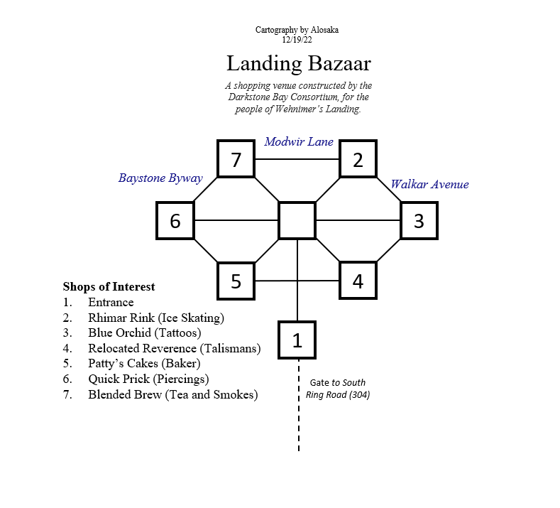 Map of wl-bazaar-1671674653 showing room [Landing Bazaar, Lawn]. Click on rooms to navigate or use the nearby rooms list below for accessible navigation.